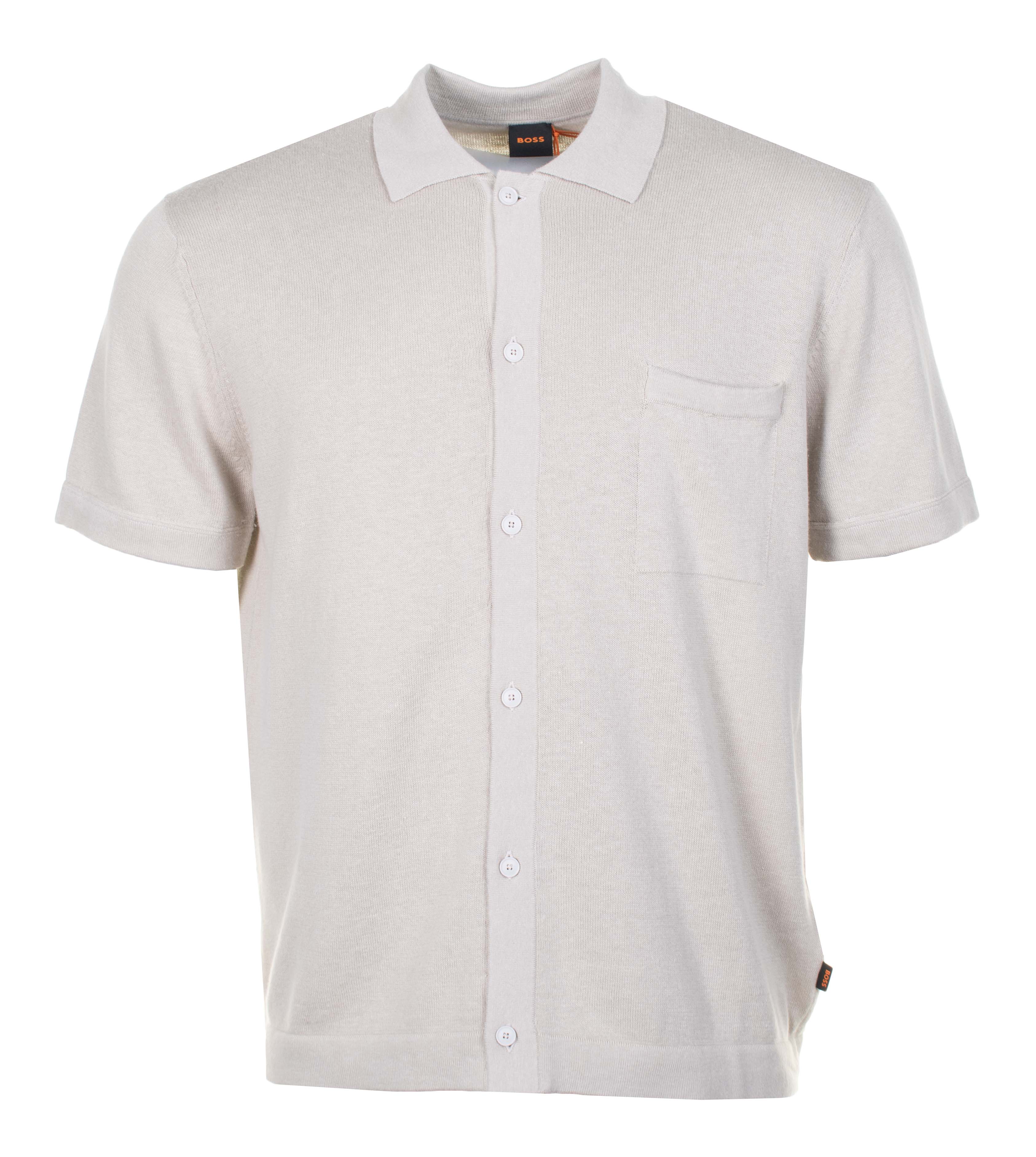 BOSS Kamiccio Knitted Full Button Short Sleeve Polo Shirt Light Beige Ragazzi Clothing