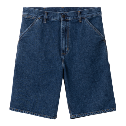 Single Knee Denim Shorts Blue Stone Washed