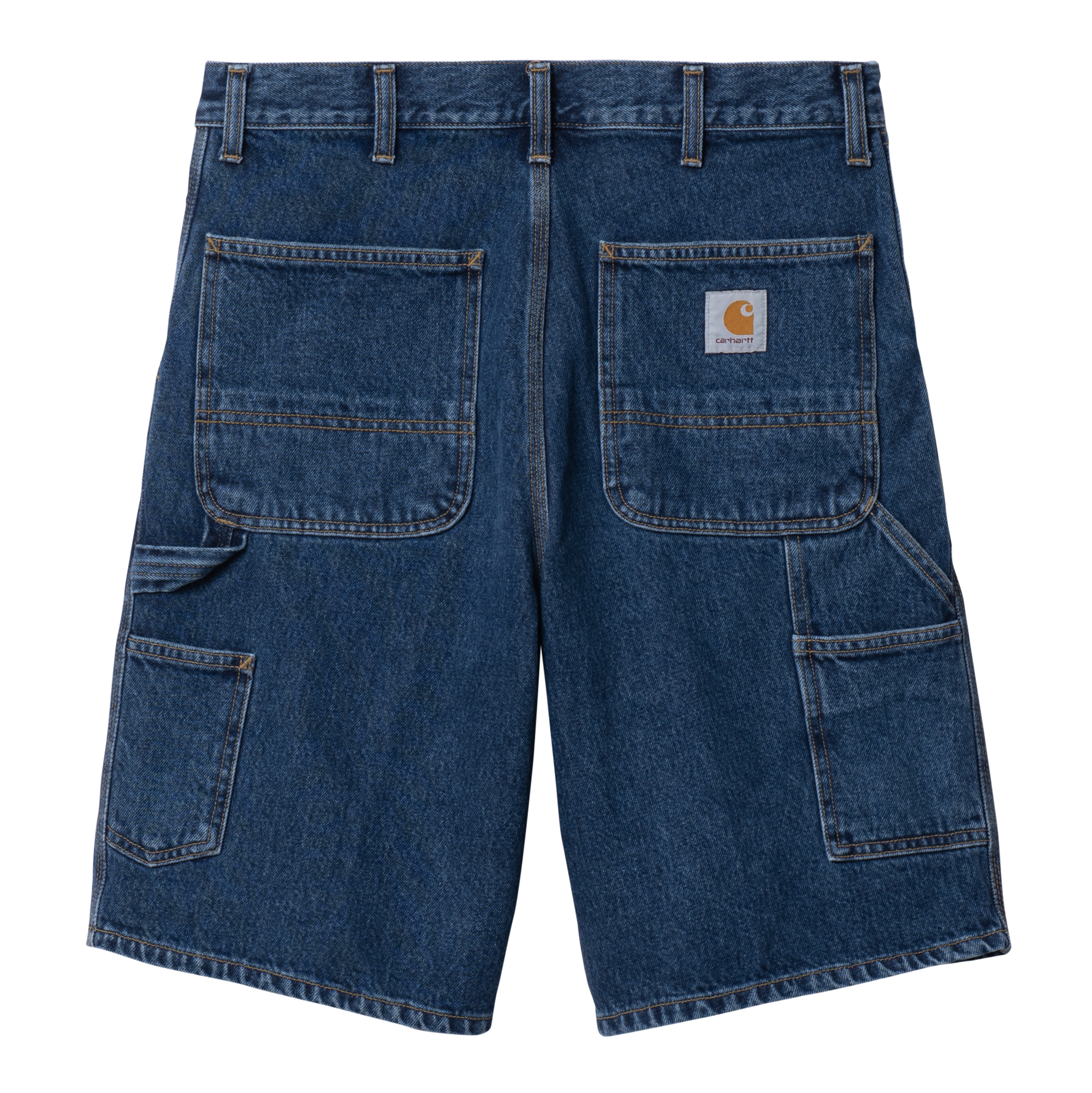 Single Knee Denim Shorts Blue Stone Washed