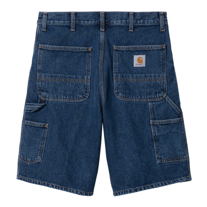 Single Knee Denim Shorts Blue Stone Washed