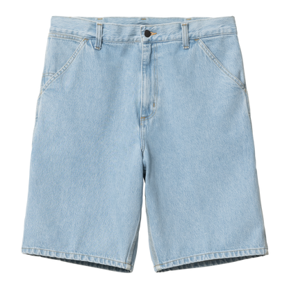 Single Knee Denim Shorts Blue Heavy Stone Bleached