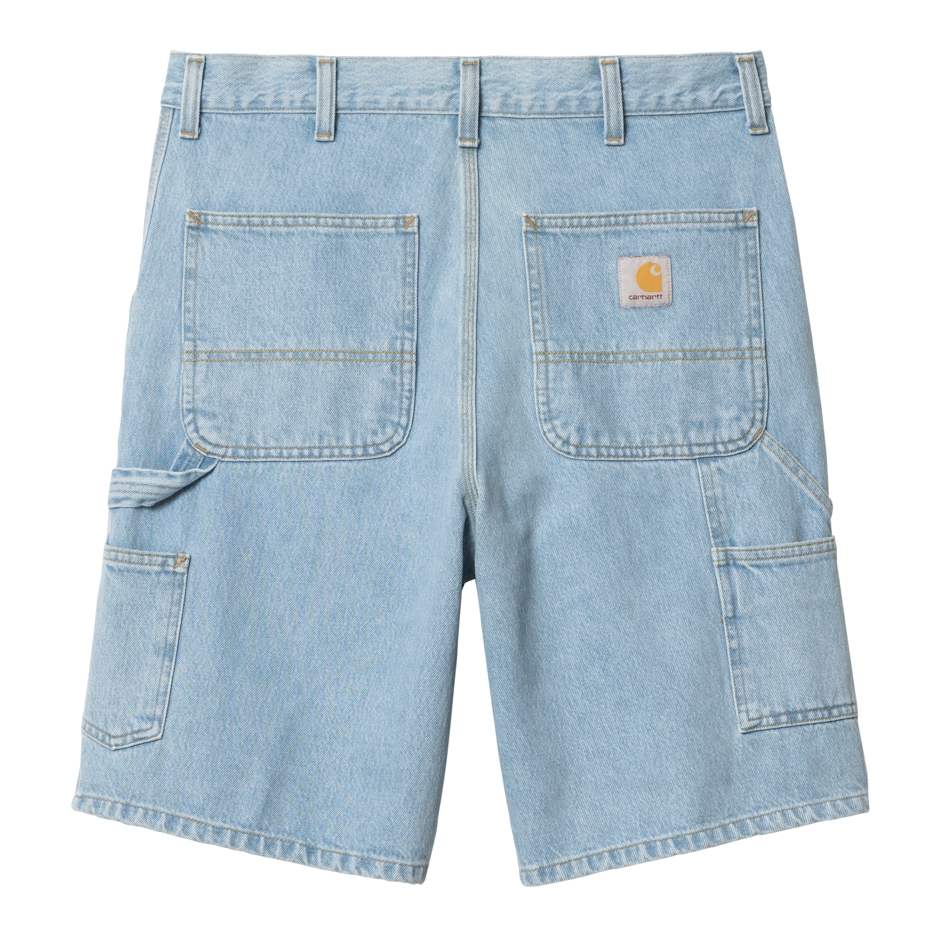 Single Knee Denim Shorts Blue Heavy Stone Bleached