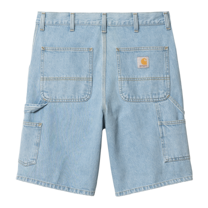 Single Knee Denim Shorts Blue Heavy Stone Bleached