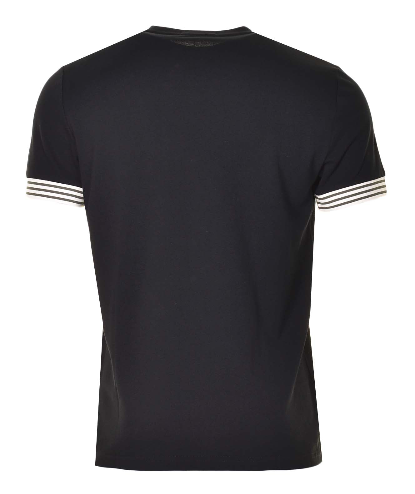 Striped Cuff Pique T Shirt Black