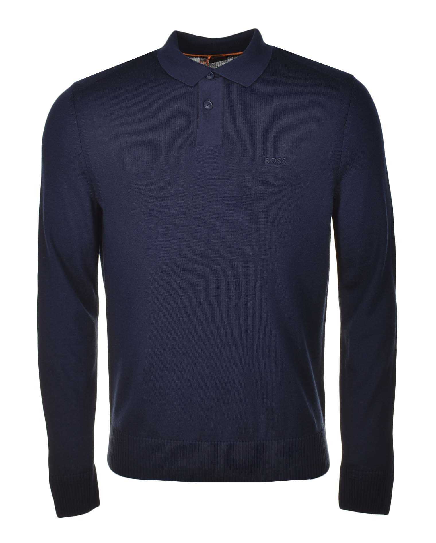 Avac Knitted Long Sleeve Polo Shirt Dark Blue