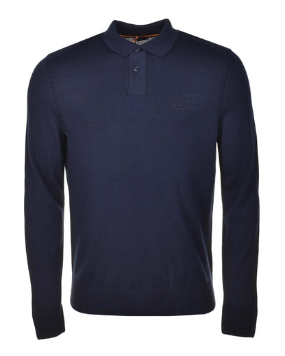 Avac Knitted Long Sleeve Polo Shirt Dark Blue