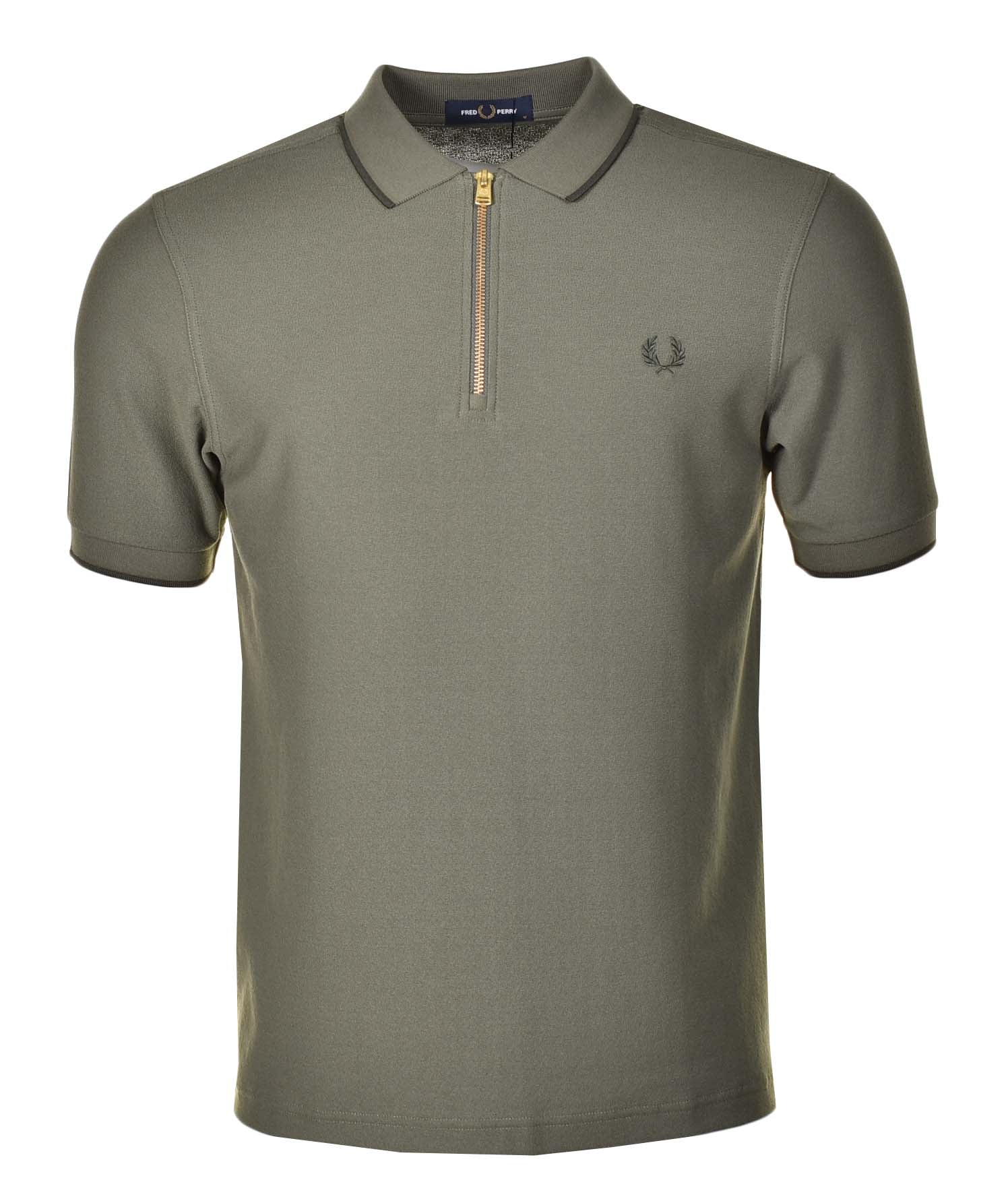 Crepe Pique Zip Neck Polo Shirt Laurel Wreath Green