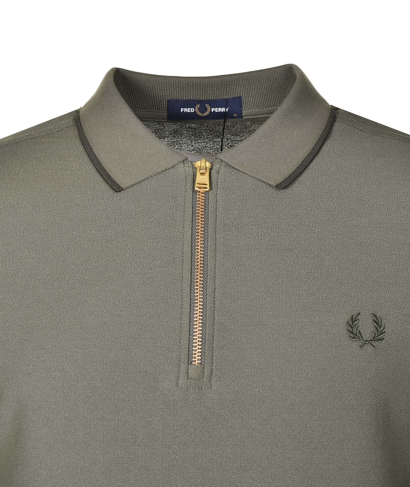 Crepe Pique Zip Neck Polo Shirt Laurel Wreath Green