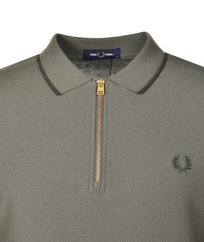 Crepe Pique Zip Neck Polo Shirt Laurel Wreath Green