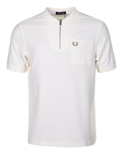 Textured Zip Polo Shirt Ecru