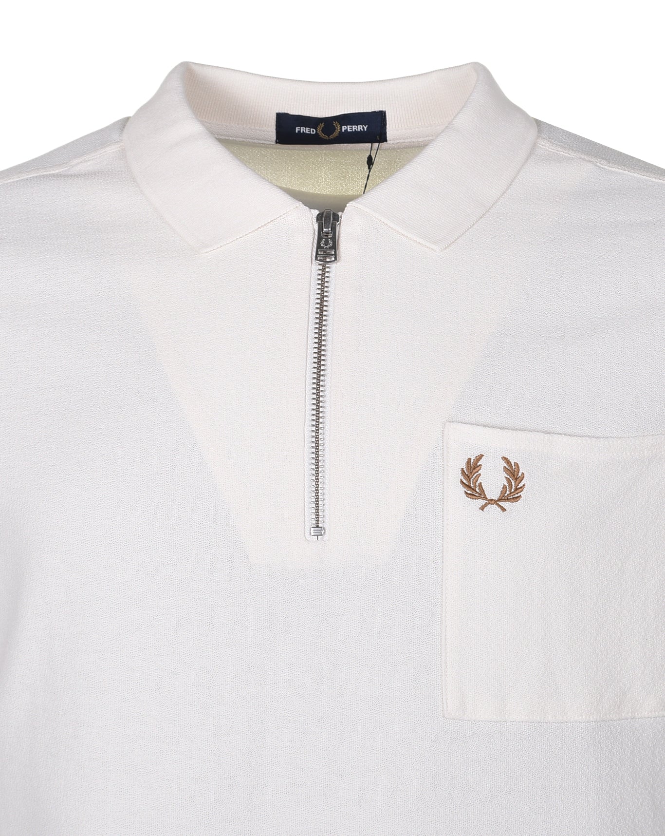 Textured Zip Polo Shirt Ecru