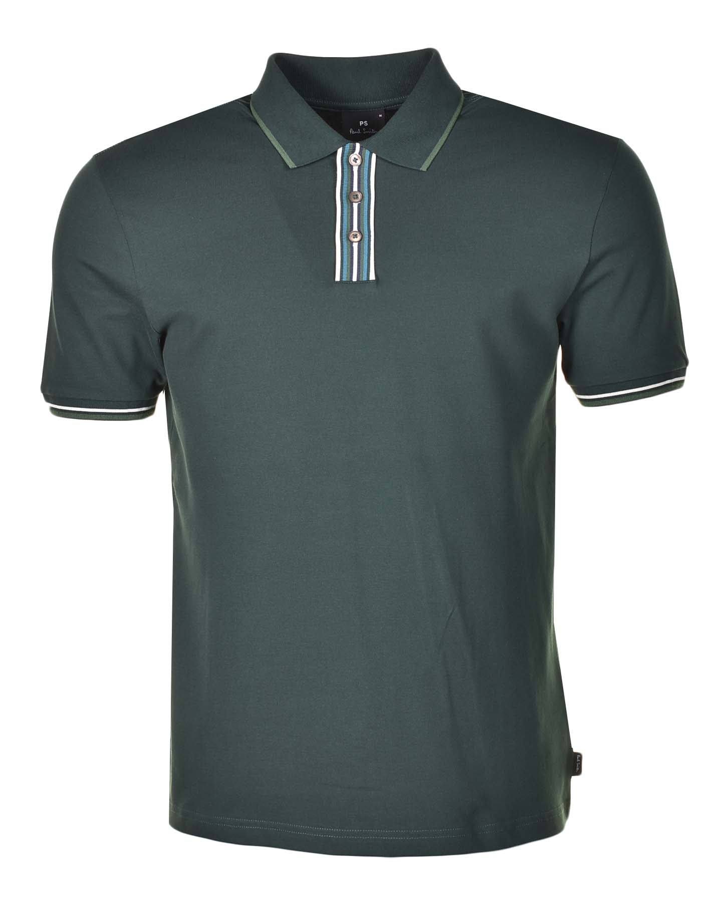 Regular Fit SS Stripe Placket Polo Shirt Bottle Green