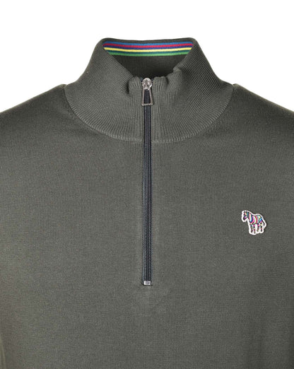 Knitted Zebra Quarter Zip Very Dark Green