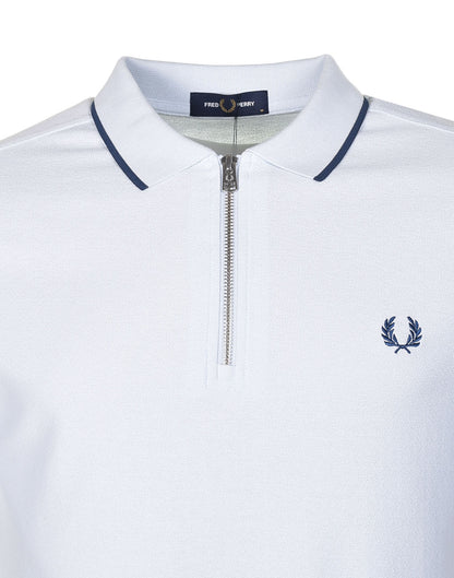 Crepe Pique Zip Neck Polo Shirt Light Ice