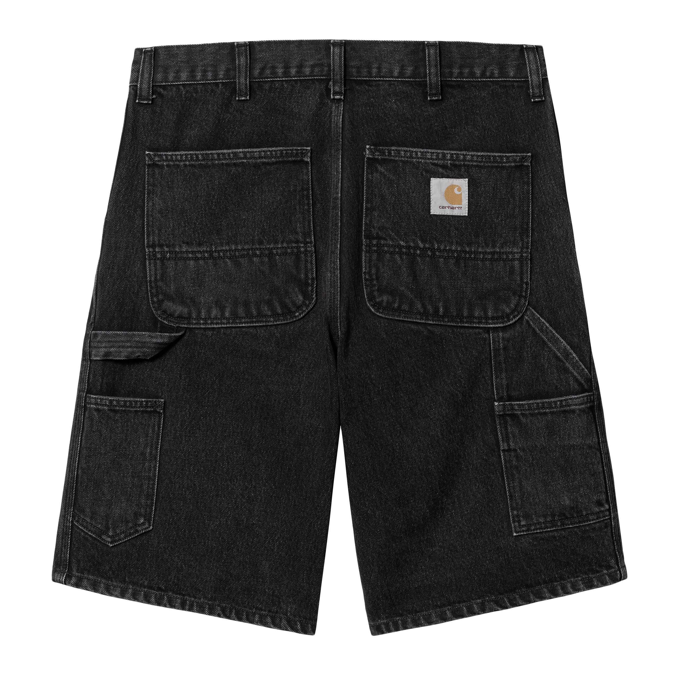 Single Knee Denim Shorts Black Stone Washed