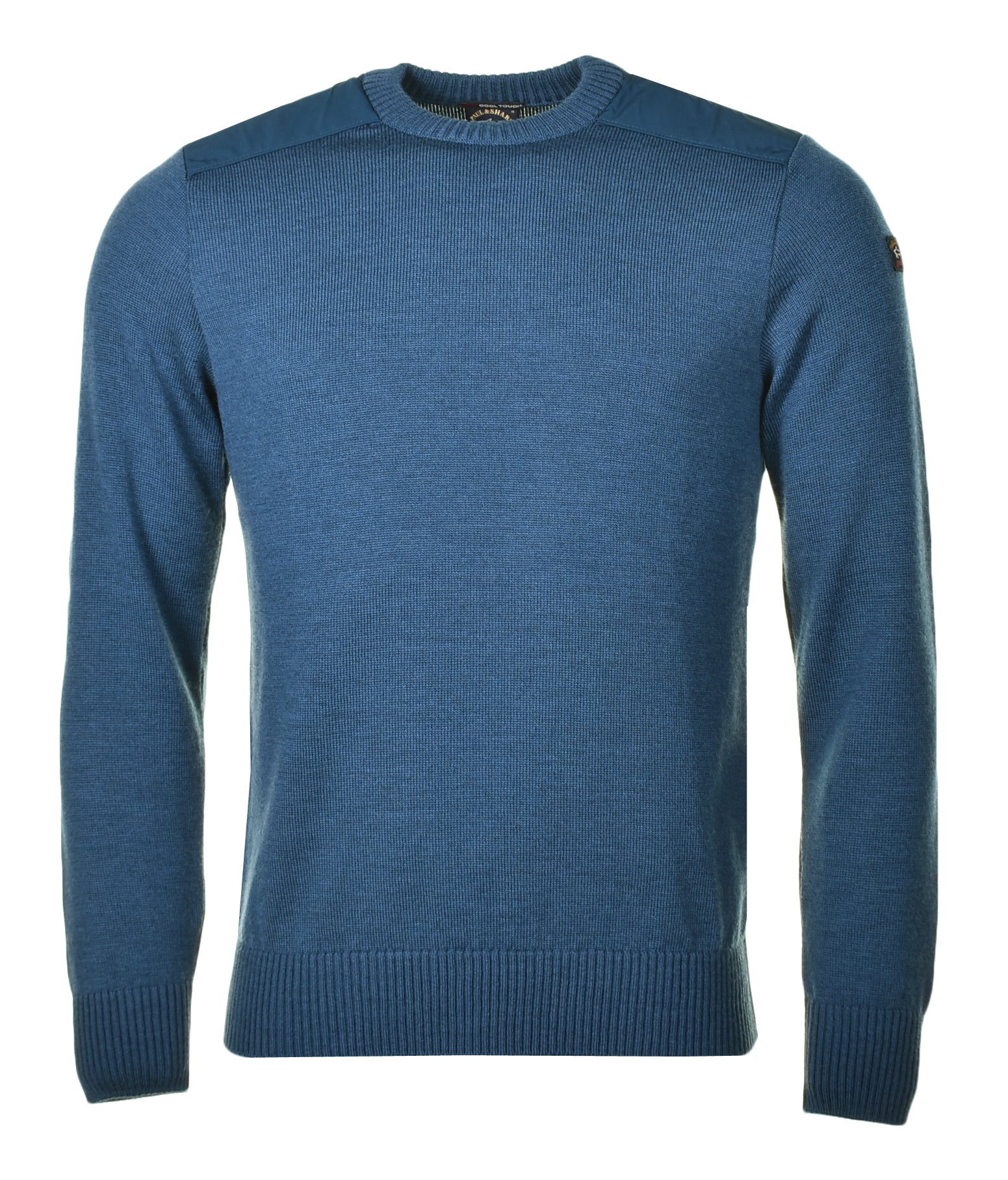 Knitted Shoulder Panel Crew Neck Jumper Petrol Blue