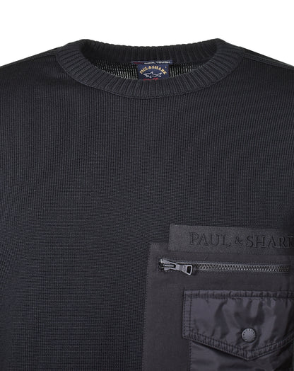 Chest Zip Pocket Knitted Jumper Black