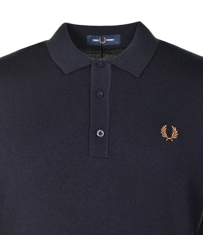 Knitted Long Sleeve Polo Shirt Navy