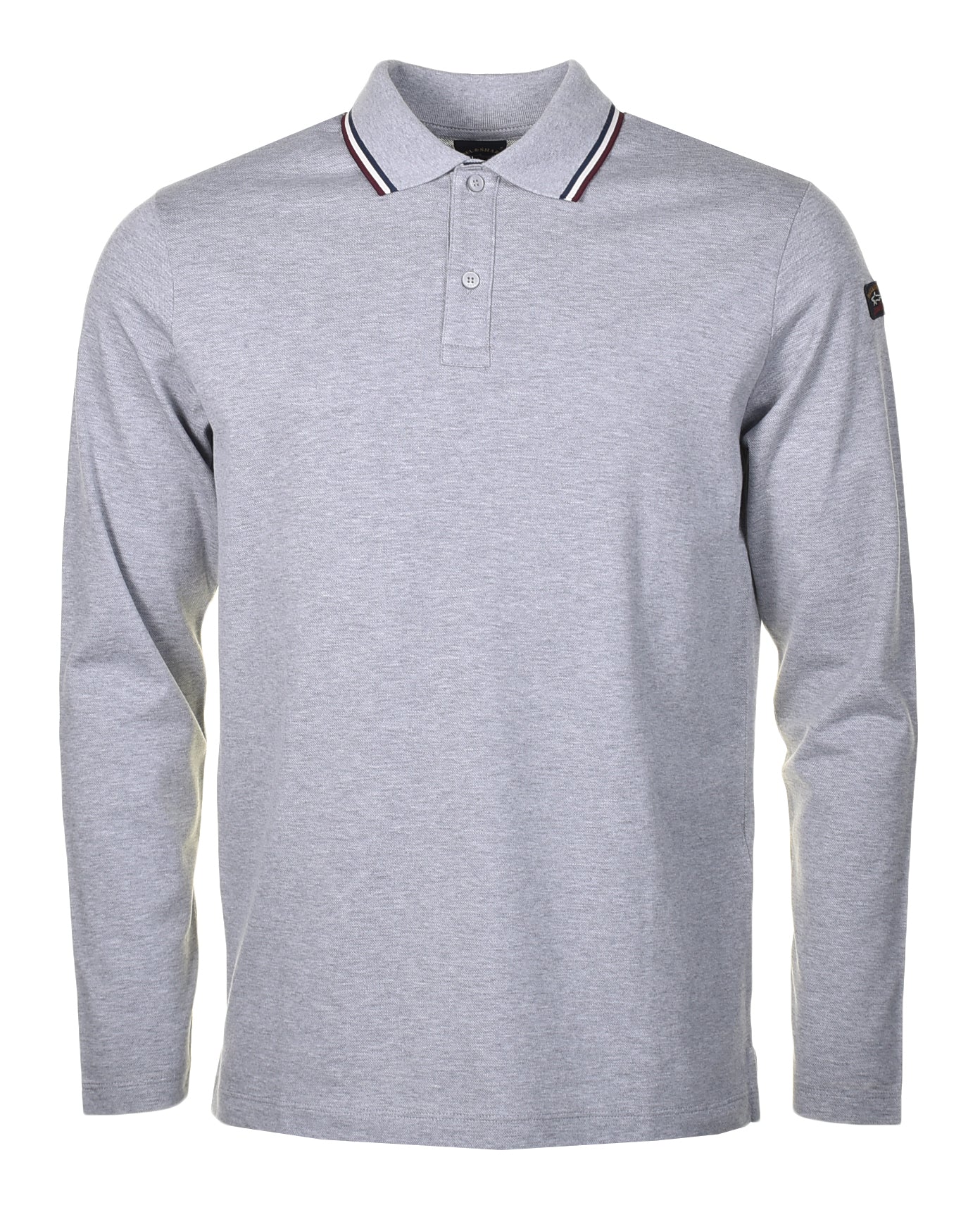 Long Sleeve Stripe Collar Polo Shirt Grey