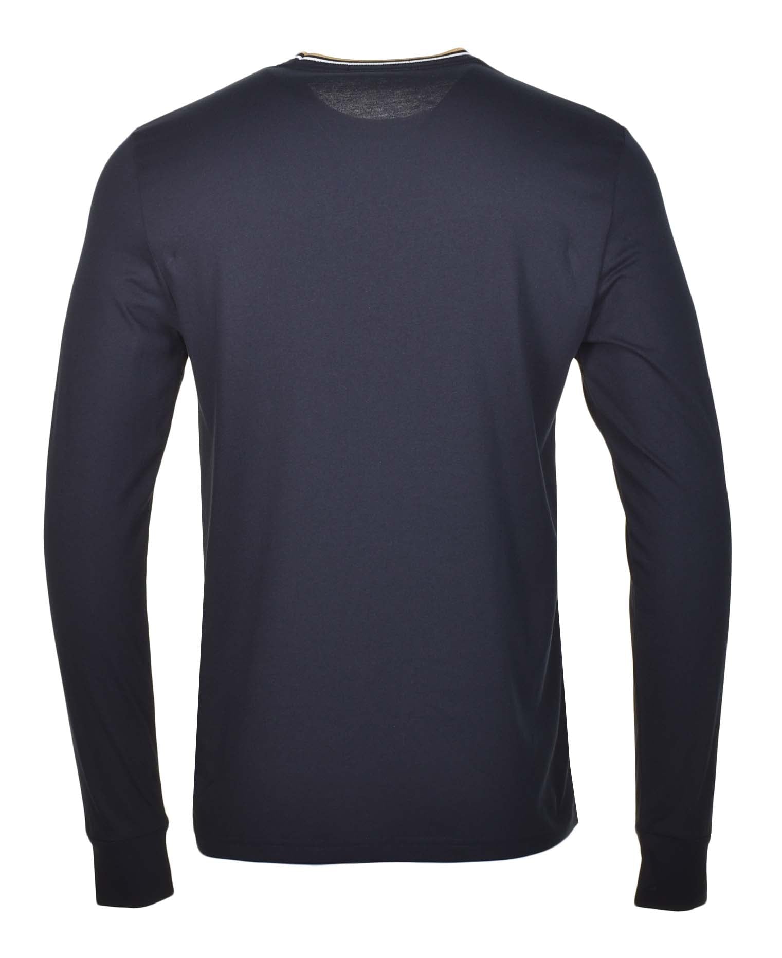 Long Sleeve Twin Tipped T Shirt Navy Ecru Honeycomb