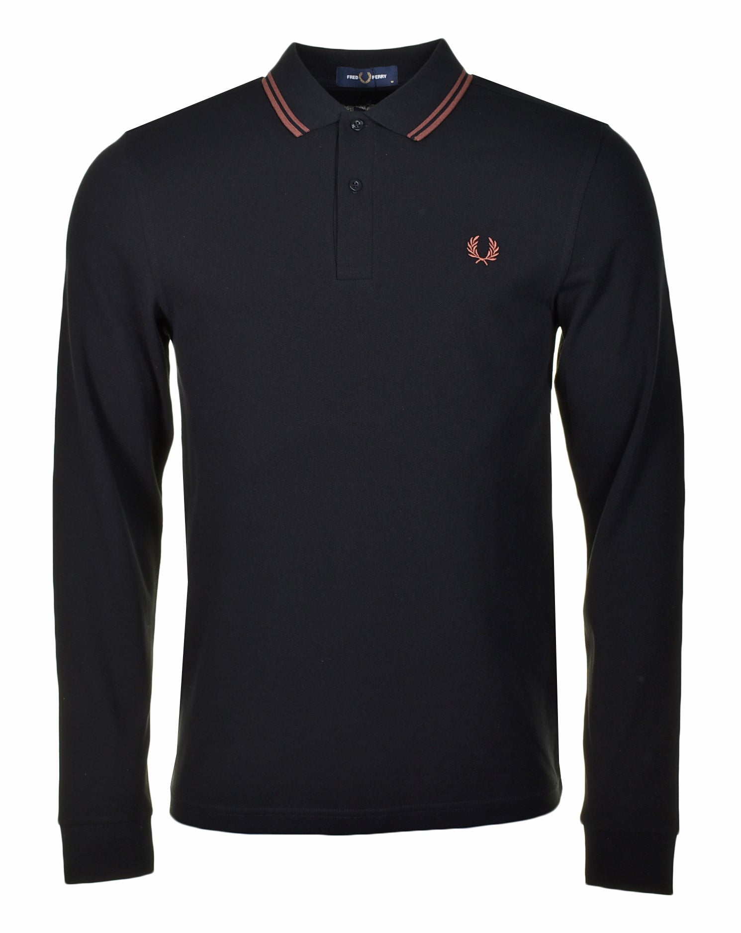 Long Sleeve Twin Tipped Polo Shirt Black Whisky Brown