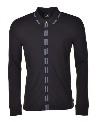 Regular Fit Long Sleeve Zip Polo Shirt Black