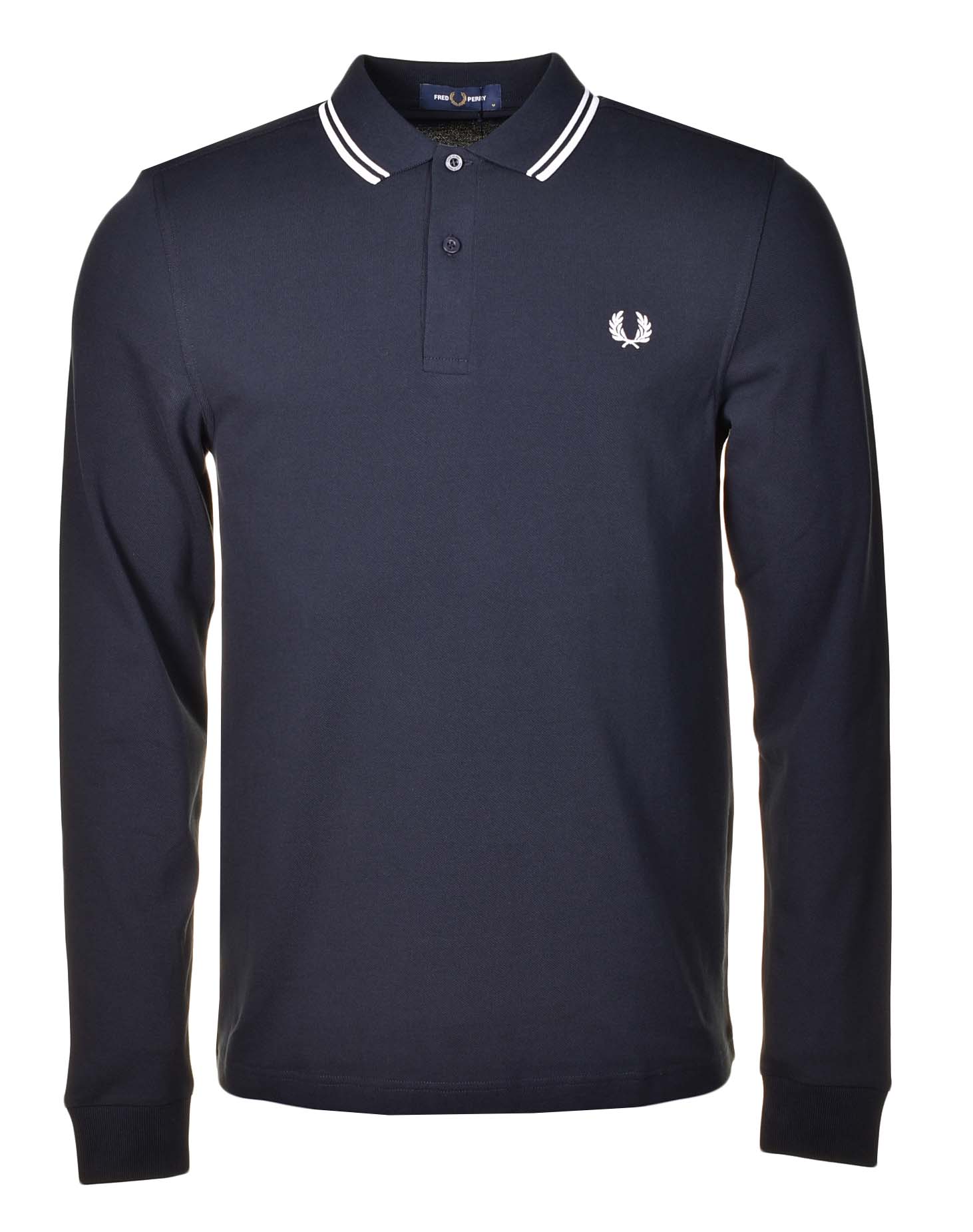 Long Sleeve Twin Tipped Polo Shirt Navy White