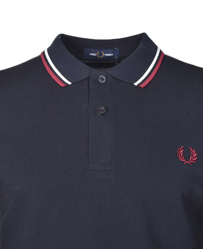 Long Sleeve Twin Tipped Polo Shirt Navy Snow White Red