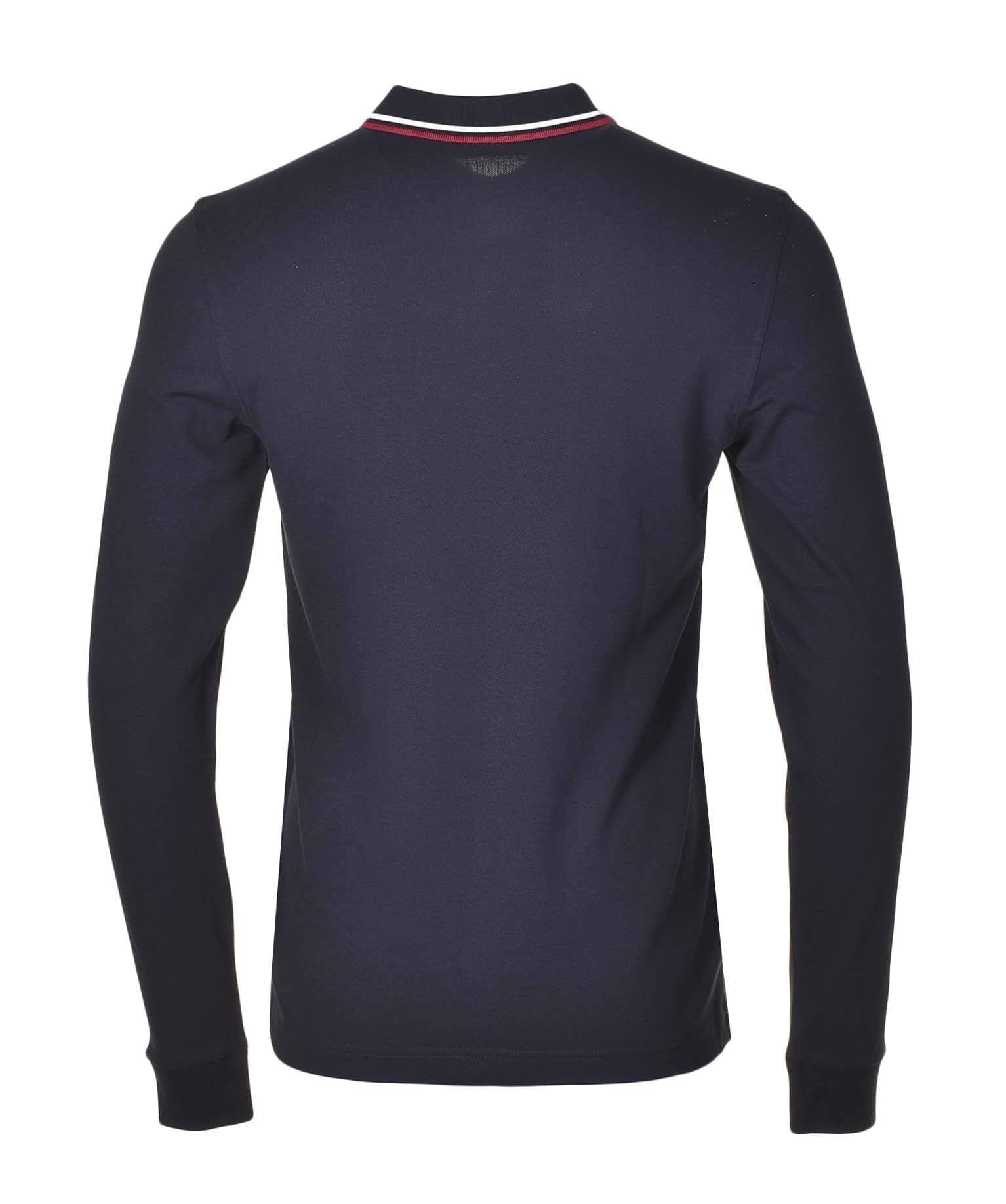 Long Sleeve Twin Tipped Polo Shirt Navy Snow White Red