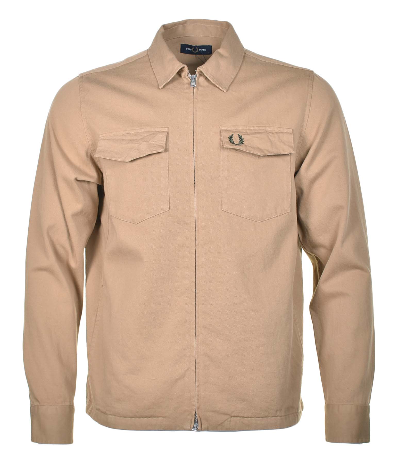 Twill Zip Through Overshirt Warm Stone