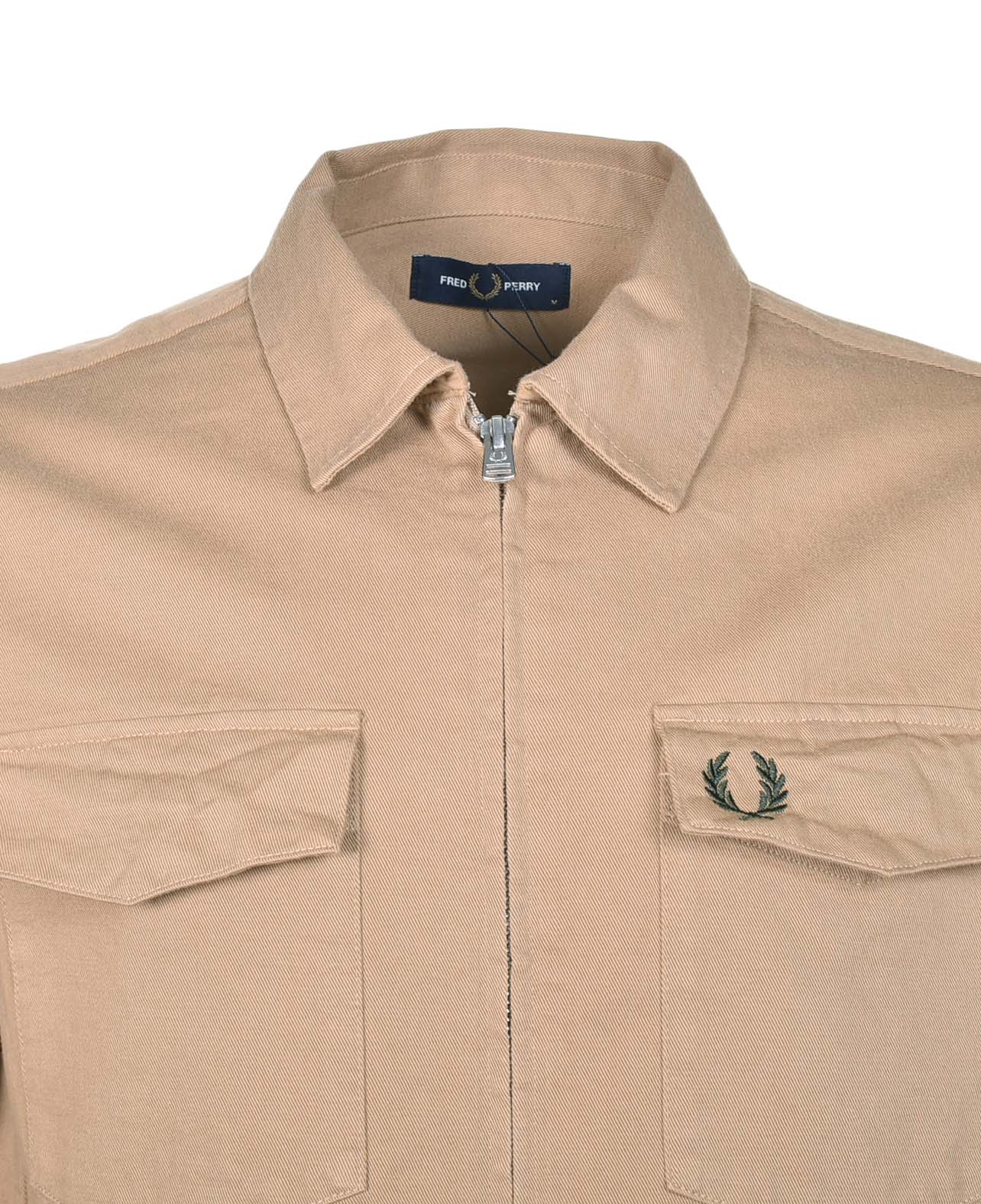 Twill Zip Through Overshirt Warm Stone