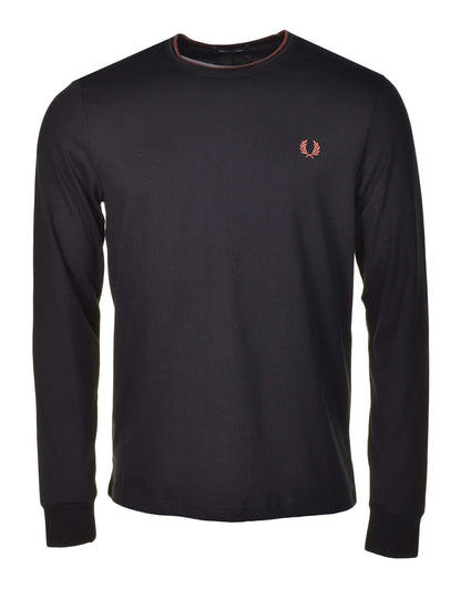 Long Sleeve Twin Tipped T Shirt Black Brick Whiskey Brown