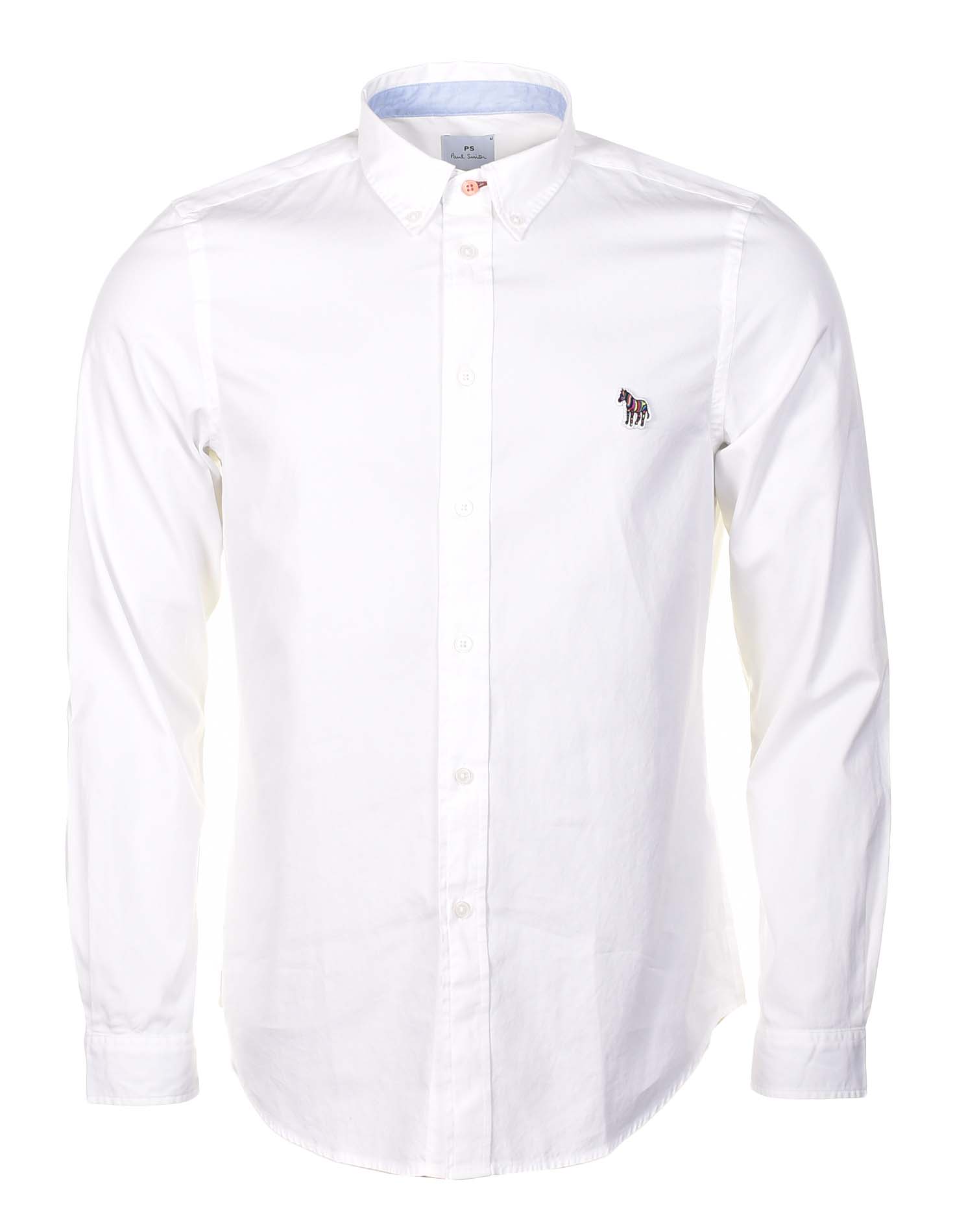 Long Sleeve Tailored Fit Zebra Shirt White