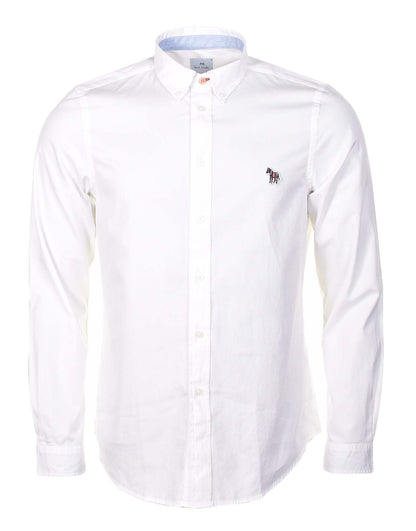 Long Sleeve Tailored Fit Zebra Shirt White