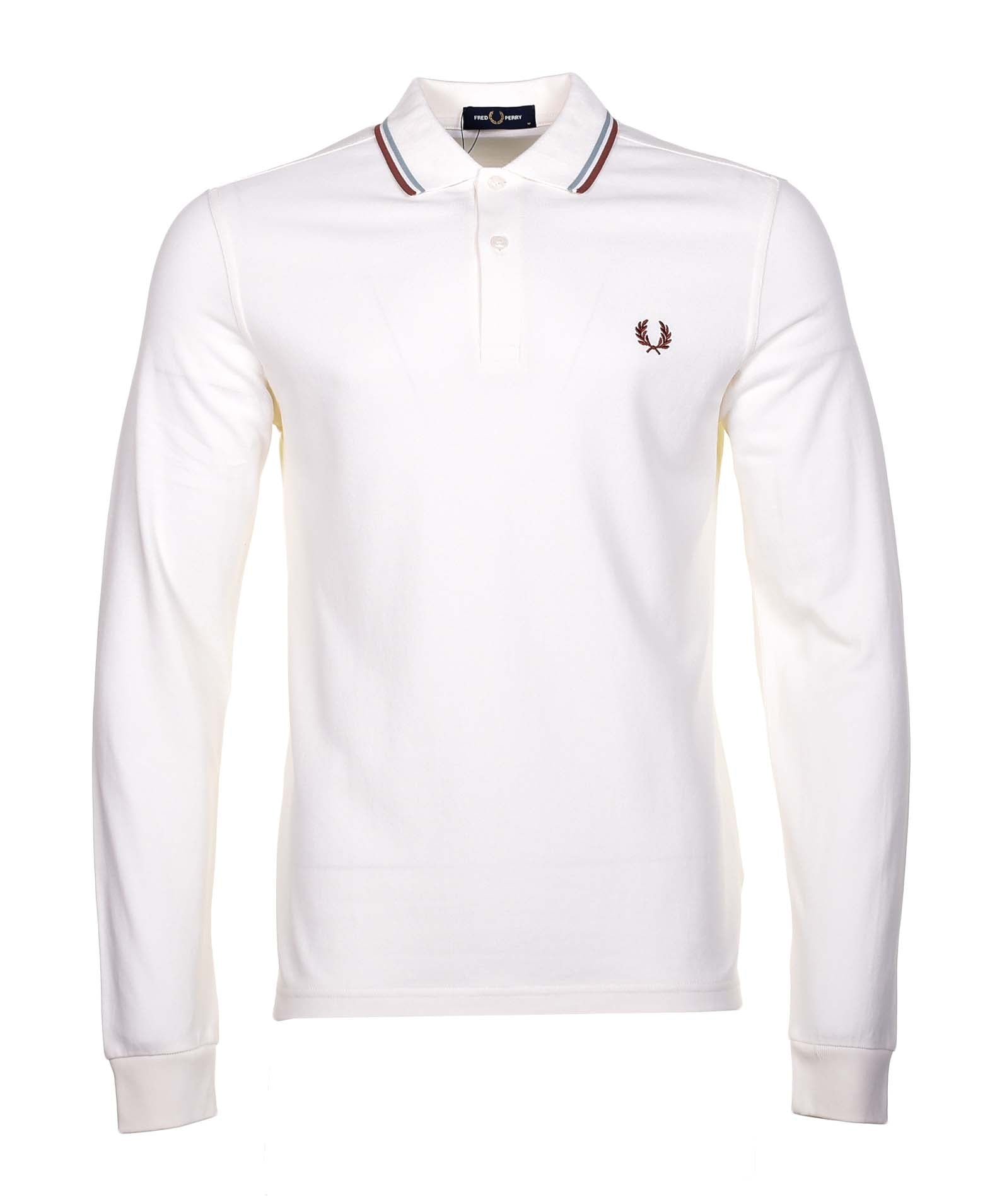 Long Sleeve Twin Tipped Polo Shirt Light Ecru Silver Cinnamon