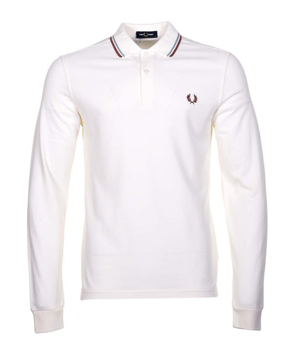 Long Sleeve Twin Tipped Polo Shirt Light Ecru Silver Cinnamon