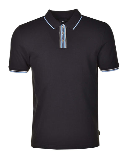 Regular Fit SS Stripe Placket Polo Shirt Black