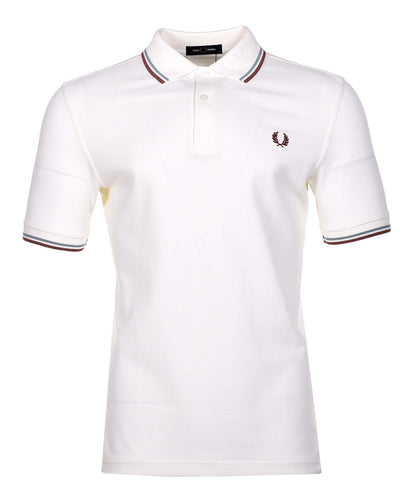 Short Sleeve Twin Tipped Polo Shirt Light Ecru Silver Cinnamon