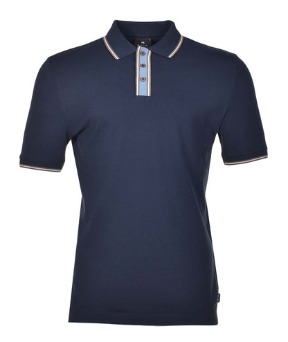 Regular Fit Short Sleeve Stripe Detail Polo Shirt Navy