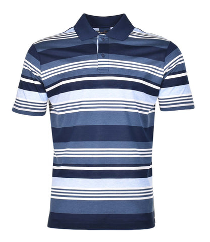 Short Sleeve Multi Stripe Polo Shirt Navy Sky