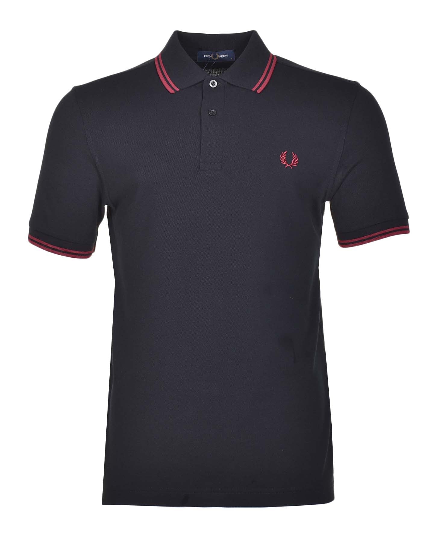 Short Sleeve Twin Tipped Polo Shirt Black Burnt Red