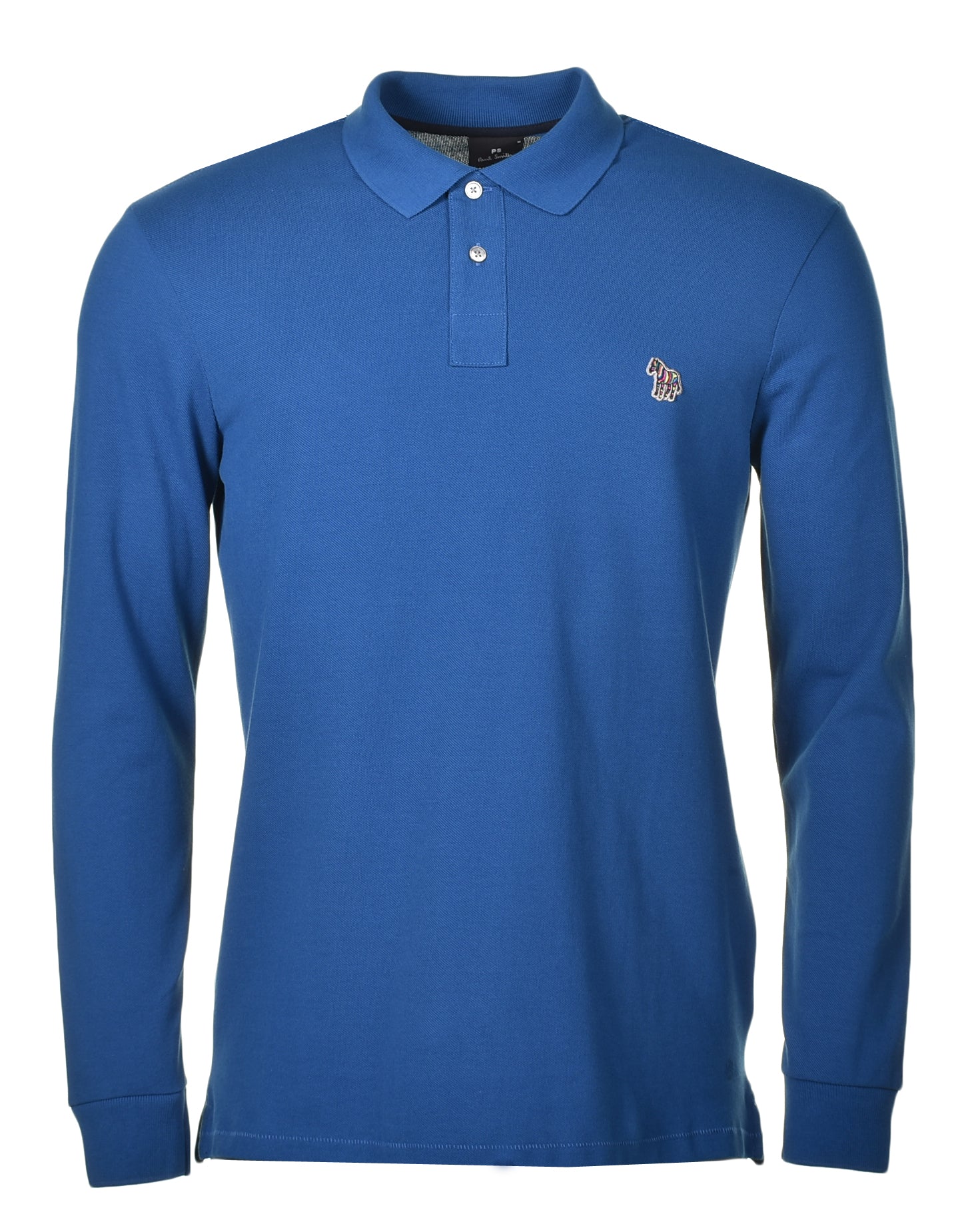 Regular Fit Long Sleeve Zebra Polo Shirt Cobalt Blue