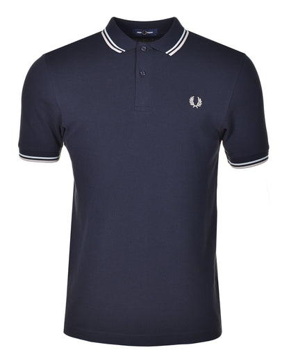 Short Sleeve Twin Tipped Polo Shirt Navy / Silver Blue / Warm Grey