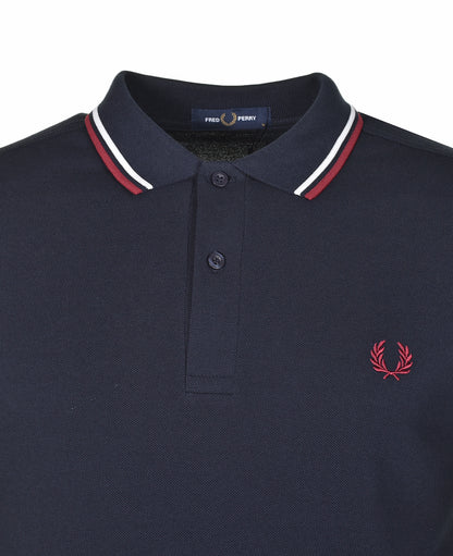 Twin Tipped Polo Shirt Navy Snow White Burnt Red