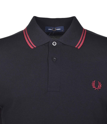 Short Sleeve Twin Tipped Polo Shirt Black Burnt Red