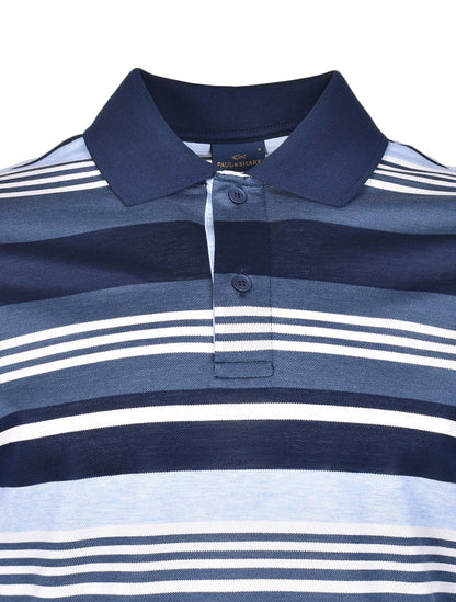 Short Sleeve Multi Stripe Polo Shirt Navy Sky