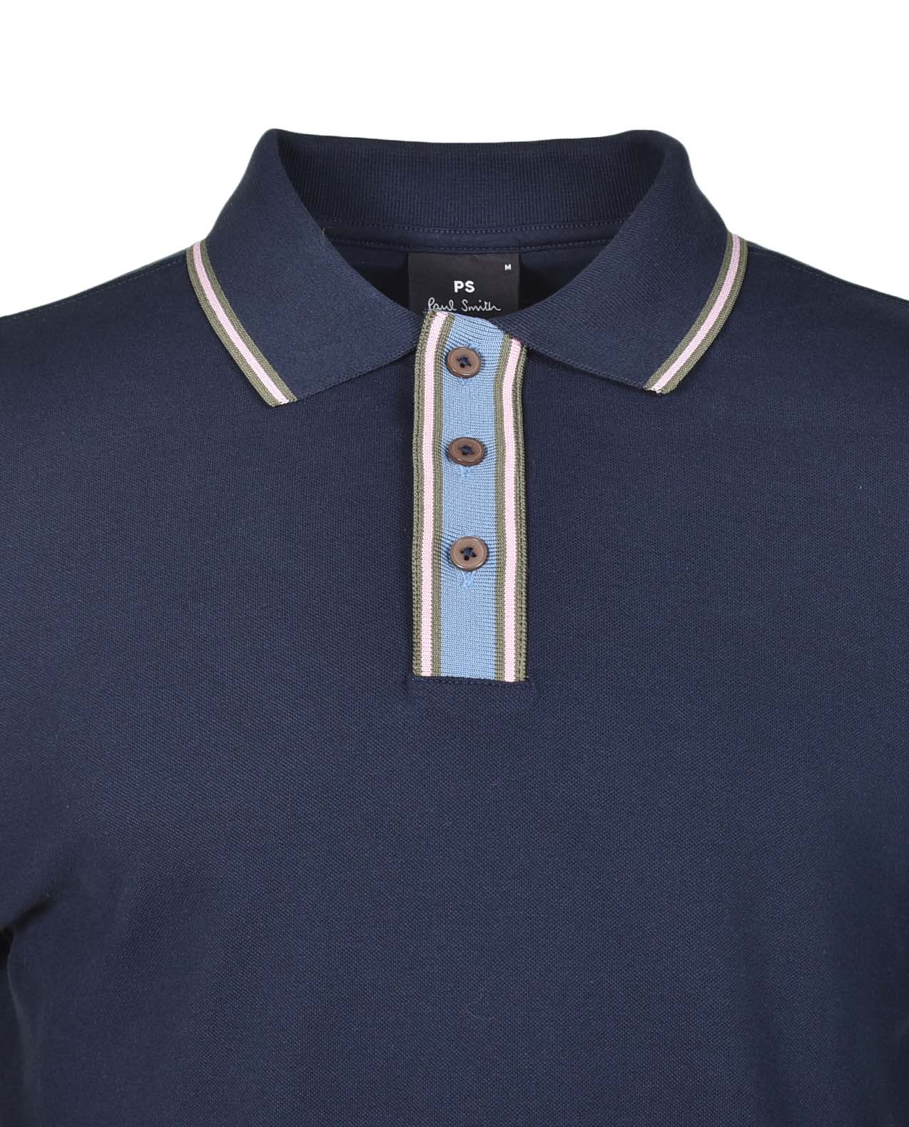 Regular Fit Short Sleeve Stripe Detail Polo Shirt Navy