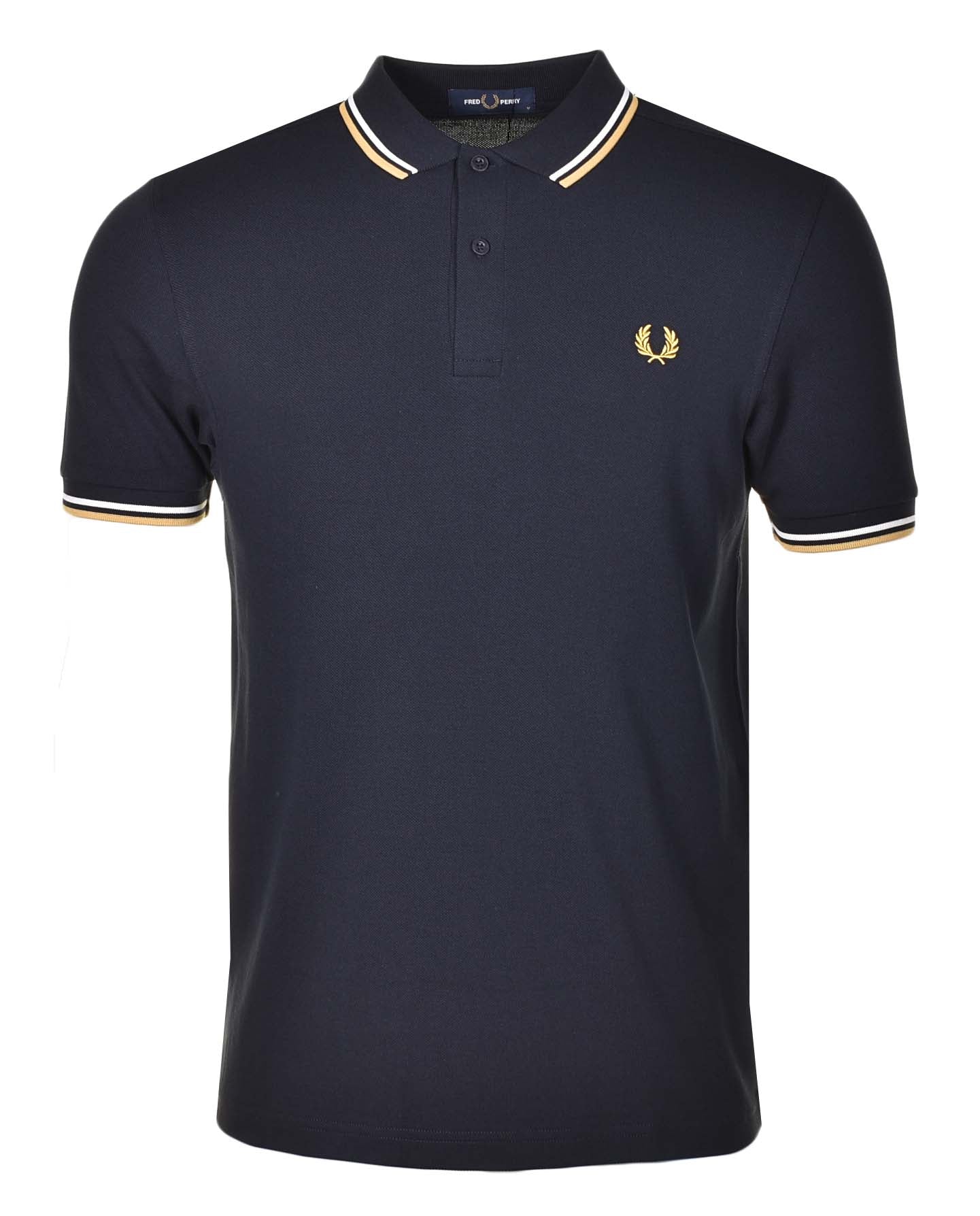 Short Sleeve Twin Tipped Polo Shirt Navy Ecru Honey