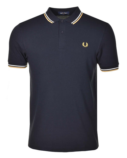 Short Sleeve Twin Tipped Polo Shirt Navy Ecru Honey