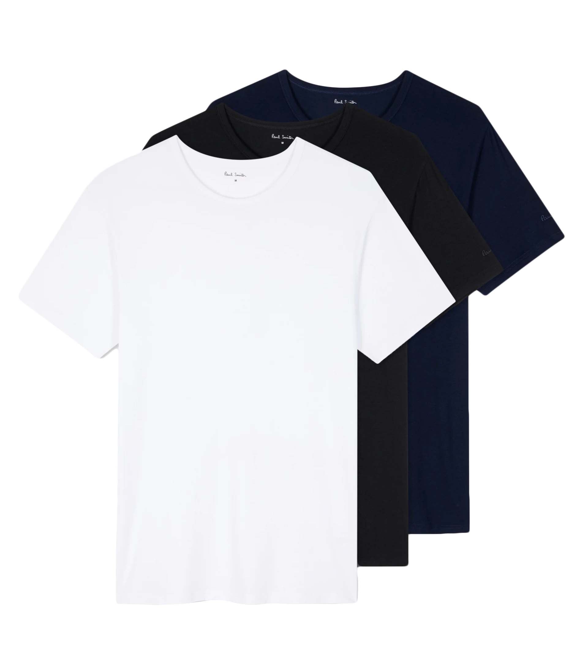 3 Pack Short Sleeve T Shirt Black White Navy